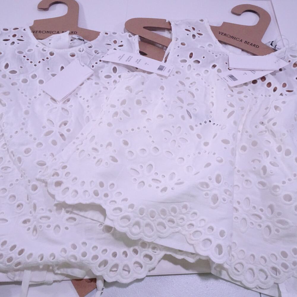 Veronica Beard  Adelyn Eyelet Sleeveless Top Sz 0 NWT 348 White IRRG - Picture 6 of 16